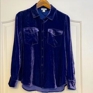 New! Juliana Velvet Button-Up Shirt in Deep Blue Sundance Retail $178.